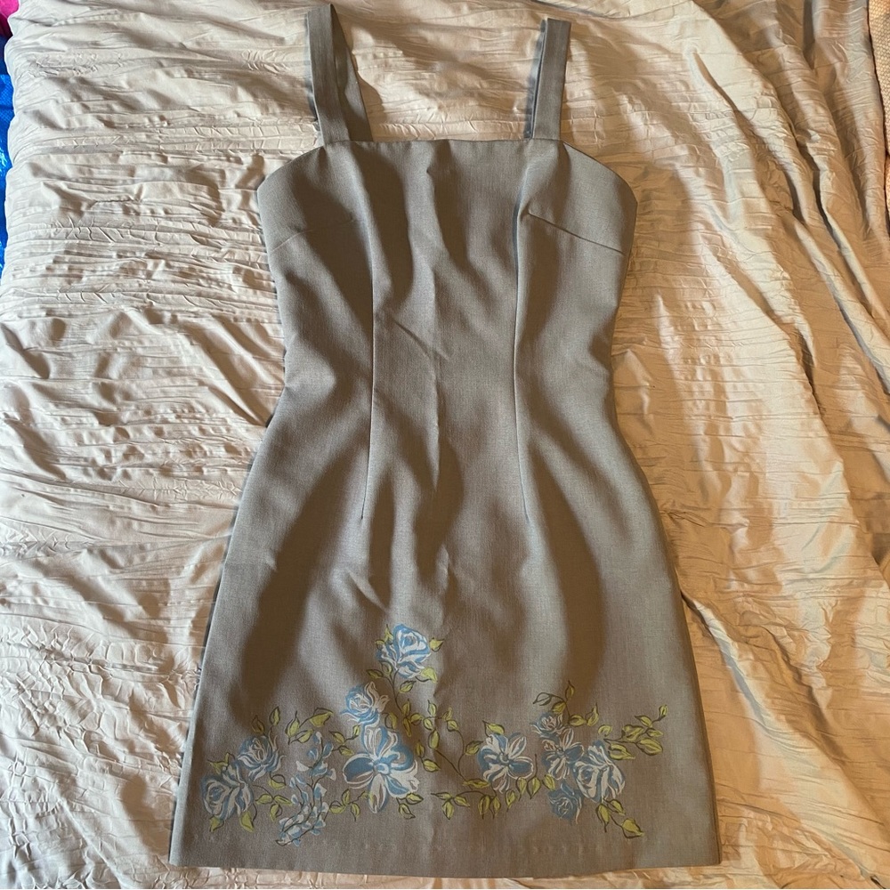 Grey mini dress with blue flowers
